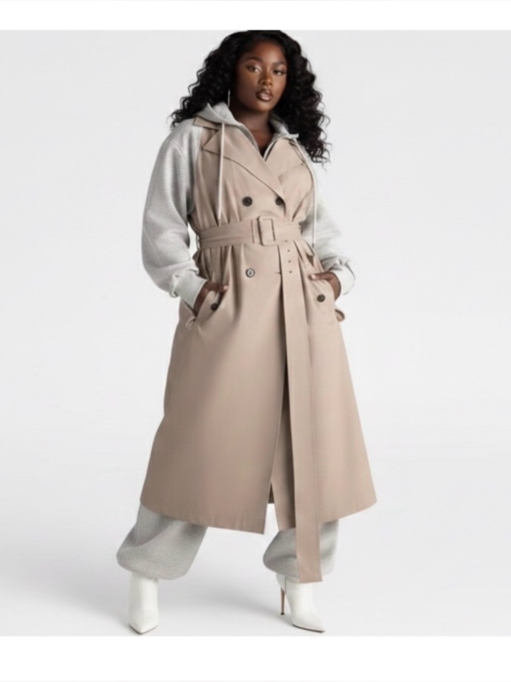 KBB by Kahlana The Sweatshirt Trench Coat Khaki & Heather Gray Hoodie NWT L